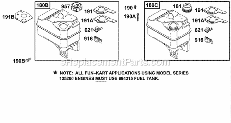 Fuel Tank Group Diagram and Parts List for  Briggs and Stratton Engine